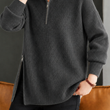 Casual Elegant Split Hem Half-Zip Long Sleeve Knit Top