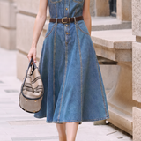 Vintage Stitched Denim Dress With Metal Buttons