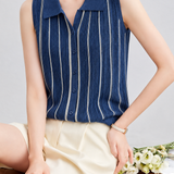 Sophisticated Commuter Contrast Vertical Striped Sleeveless Knit Tank Top