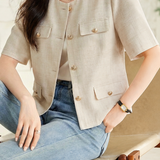 Elegant Commuter Crew Neck Single-breasted Short Sleeve Blazer Jacket