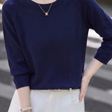 Casual Hollow-Out Seven-Quarter Sleeve Wool Knit Top
