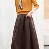 Elegant Knit Midi Skirt Set With Printed Scarf Sash