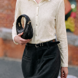 Elegant Commuter Leaf Jacquard Lapel Long-Sleeve Knit Blouse