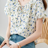 Fresh Casual Ruffled Tie Floral Blouse