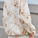 Casual Lapel Printed 3D Embroidered Lantern‑Sleeve Jacket