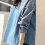 Casual Vertical Stripe Spliced Shirt With Flap Patch Pockets