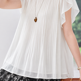 Graceful Commuter Vertical Pleated Flutter Sleeve Chiffon Blouse