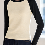 Casual Minimalist Contrast Raglan Sleeve Knit Top
