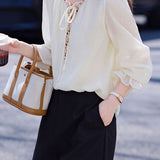 Exquisite Elegant V‑Neck Tie Beaded Long‑Sleeve Shirt