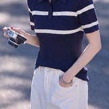 Casual Contrast Striped Knit Top