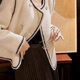 French Elegant V-Neck Color Contrast Double Breasted Long Sleeve Outerwear