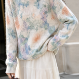 Casual Crew Neck Blurred Floral Long‑Sleeve Knit Top