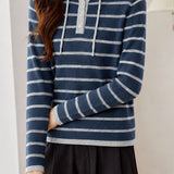 Elegant Casual Striped Hooded Long-Sleeve Knit Top