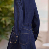 Casual Lapel Waist-Tied Long Sleeve Denim Dress