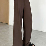 Casual Commuter Draped Straight Wide-Leg Suit Trousers