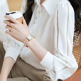 Simple Design Fagoting Sleeve Shirt