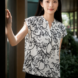 Exquisite Elegant V-Neck Floral Print Short-Sleeve Blouse