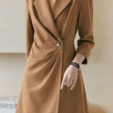 Exquisite Commuter Seven-Quarter Sleeve Twist Gathered Waist Cropped Blazer Dress