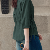 Elegant Commuter Tie Waist Lapel Seven-Quarter Sleeve Blouse