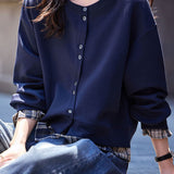 Casual Crew Neck Plaid Spliced Long Sleeve Sweatshirt