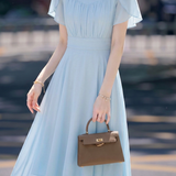 Elegant Pleated Ruffle Chiffon Ruffle Sleeve Dress