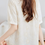 Casual Floral Embroidered Lace Spliced Blouse