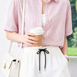 Casual Commuter Striped Lapel Short-Sleeve Blouse