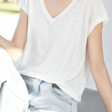 Delicate V-neck Back Hollow Lace T-shirt