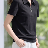 Casual Commuter Lapel Ring Half-Zip Slim-Fit T-Shirt