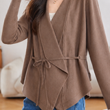 Casual Draped Lapel Drawstring Waist Open Cardigan