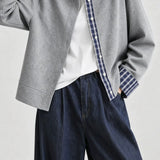 Casual Round Neck Fake Two-Piece Plaid Color Block Long Sleeve Cardigan
