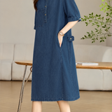 Casual Lapel Half Placket Loose Denim Dress