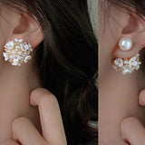Pearl flower stud earrings