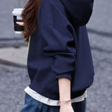 Casual Drawstring Letter Embroidered Hooded Sweatshirt