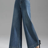 Casual High‑Waisted Washed Wide‑Leg Denim Trousers