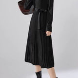 Bottle Neck Pleated Docking Knit Dress - 2 Colors Available