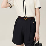 Sailor Collar Contrasting Piping Hem Sheer Blouse