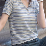 Fresh Commuter Thin Striped V-neck T-shirt