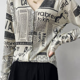 Vintage Shimmer Jacquard Letter V-Neck Cardigan