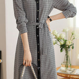 Skipper Collar Printed Tie-Belted Dress with Lining