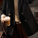 Exquisite Commuter Double Breasted Metal Button Contrast Blazer