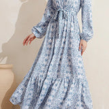 Round Neck Printed Maxi Prairie Dress