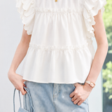 Casual Ruffled Spliced Flutter Sleeve Blouse