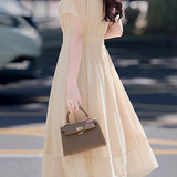 Elegant Pleated Ruffle Chiffon Ruffle Sleeve Dress
