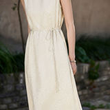 Elegant Commuter Floral Jacquard Sleeveless Tie Satin Dress
