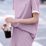 Casual color-block short-sleeve long pants two-piece set. - liwisi