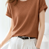 Casual Cuffed Waffle Crew Neck T-Shirt