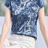 Vintage Casual Floral Textured Mock Neck Shirt