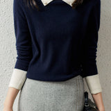Contrasting Chelsea Collar Button Decor Knit Top