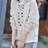 Casual Half Zip Colorful Button Hooded Knit Sweatshirt